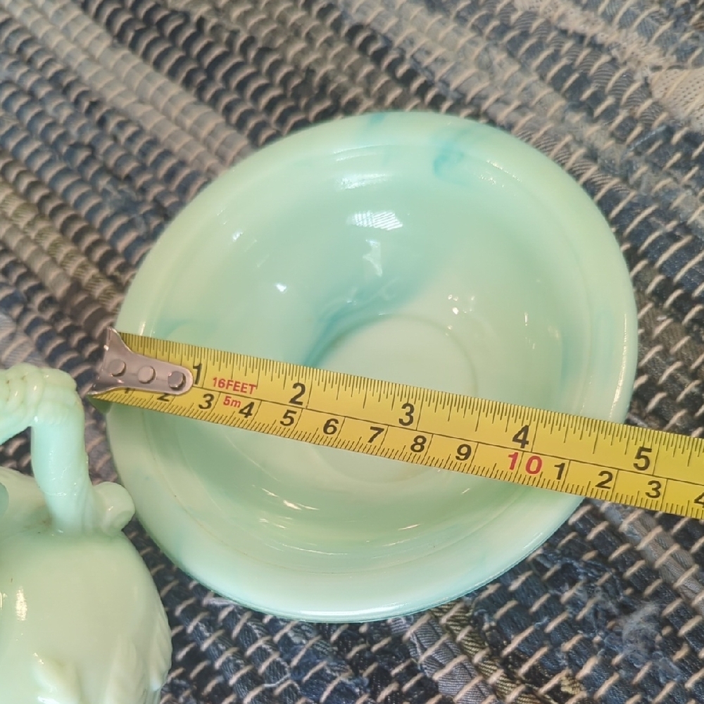 Vintage Avon Turquoise Swirl Jadeite Pitcher/ Bowl Set W/ Victorian Rose Design - Picture 6 of 7